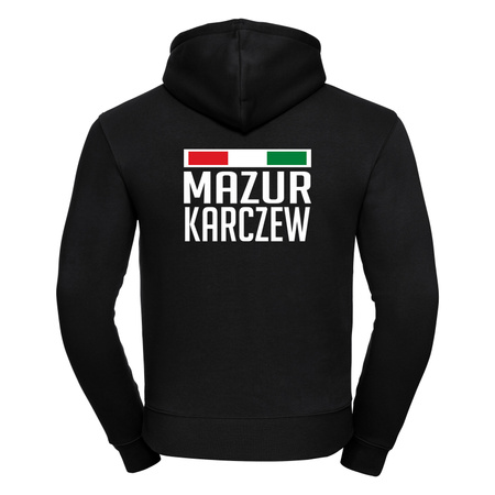 Bluza z kapturem MAZUR KARCZEW czarna – wszyty herb, nadruk DTF, barwy klubowe