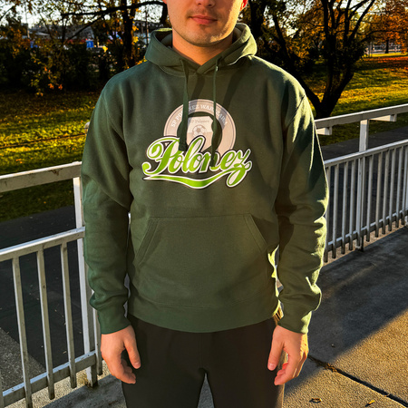 Bluza z kapturem POLONEZ WARSZAWA zielona – bawełniana z nadrukiem DTF