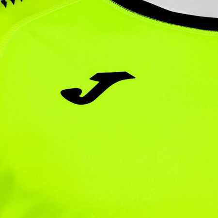 Koszulka piłkarska Joma Hispa III 101899.061 - fluorescencyjna zielona, krótki rękaw raglan, płaskie szwy flatlock, sitodrukowane logo