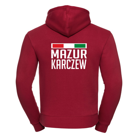 Bluza z kapturem MAZUR KARCZEW czerwona – wszyty herb, nadruk DTF, barwy klubowe