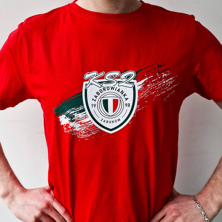 Koszulka lifestyle ZABOROWIANKA czerwona – bawełniany t-shirt z nadrukiem grafiki dla kibiców i zawodników Zaborowa