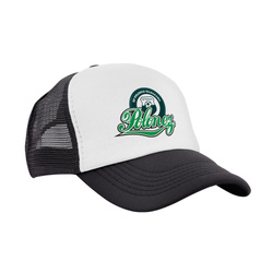 Czapka trucker POLONEZ WARSZAWA czarna z białym panelem – grafika klubowa