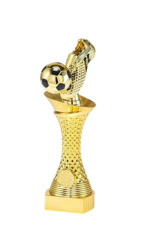 Statuetka piłkarska - ST.076 H25 – złota kolumna z piłką i butem dla mistrzów