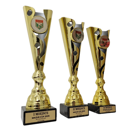 Zestaw pucharów ET.341 H41 H39 H38 – ekonomiczne trofea plastikowe na kamiennej podstawie