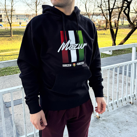 Bluza z kapturem MAZUR KARCZEW czarna – nadruk DTF, barwy klubowe, bawełna