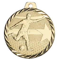 Medal piłkarski NZ19 – złoty medal okolicznościowy z dynamiczną sylwetką piłkarza w uderzeniu