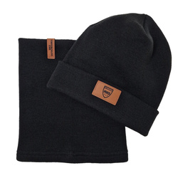 Zestaw zimowy czapka i komin z naszywką OSTROWIANKA czarny dla kibiców MKS Ostrowianka – ciepły komplet na zimę