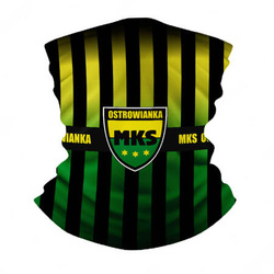 Komin treningowy MKS Ostrowianka z herbem i wzorem w pasy – żółto-zielono-czarny dla kibiców z Ostrowi Mazowieckiej