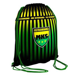 Worek na plecy MKS Ostrowianka z herbem i wzorem w pasy – żółto-zielono-czarny dla kibiców z Ostrowi Mazowieckiej