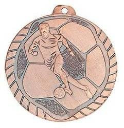 Medal piłkarski 042 – brązowy medal okolicznościowy dla zawodników, z metaloplastyką w kształcie piłkarza