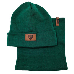 Zestaw zimowy czapka + komin MAZUR KARCZEW – zielony, naszywka klubowa, ciepły