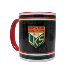 Kubek MAZUR KARCZEW z czerwonym środkiem – ceramiczny z herbem i klubowym motywem