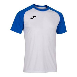 Koszulka piłkarska Joma Team Work 102218.207 - biało-niebieska, krótki rękaw raglan, okrągły dekolt, sitodrukowane logo