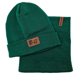 Zestaw zimowy czapka + komin RYŚ LASKI – zielony, naszywka klubowa, ciepły