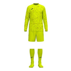 Zestaw bramkarski Joma Zamora IX 103730.998 - trójczęściowy komplet męski, fluorescencyjna żółta koszulka z długim rękawem, oddychające szorty, profesjonalne getry, sublimowany wzór