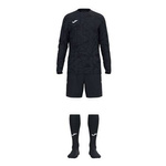Zestaw bramkarski Joma Zamora IX 103730.100 - trójczęściowy komplet męski, czarna koszulka z długim rękawem, elastyczne szorty, profesjonalne getry, sublimowany wzór