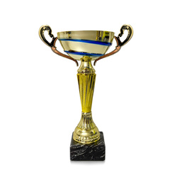 Puchar PC M185 H25 – złoty puchar z niebieskimi akcentami o wysokości 25 cm