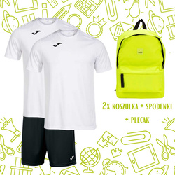 Zestaw szkolny JOMA – ubranie sportowe szkolne – 2x biała koszulka, czarne spodenki i plecak