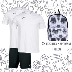 Zestaw szkolny JOMA – strój na WF dla ucznia z zapasową koszulką i plecakiem w biało-czarnych barwach