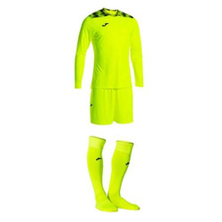 Zestaw bramkarski Joma Zamora VIII 103242.060 - trójczęściowy komplet fluorescencyjny żółty, koszulka z długim rękawem i sublimowanym wzorem, elastyczne szorty, profesjonalne getry, wysoka widoczność