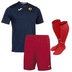 Komplet treningowy LIDER ZAKROCZYM – koszulka z herbem 3D, czerwone spodenki i getry, oddychający materiał, personalizowany