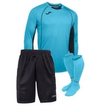 Zestaw bramkarski Joma Protec turkusowy - trójczęściowy komplet z długim rękawem, krótkie spodenki z ochraniaczami, profesjonalne getry, zwiększona ochrona, kontrastowy design