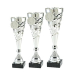Zestaw pucharów BI ET.412 H40 H37 H34 – eleganckie srebrne trofea na kamiennej podstawie