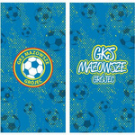 Ręcznik MAZOWSZE GRÓJEC 2-strony – mikrofibra z nadrukiem sublimacyjnym logo i napisem, w barwach niebiesko-żółtych dla kibiców