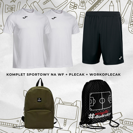 2x koszulka + spodenki komplet sportowy JOMA na WF strój sportowy do szkoły na zajęcia wychowania fizycznego + plecak szkolny + workoplecak ONZE mini