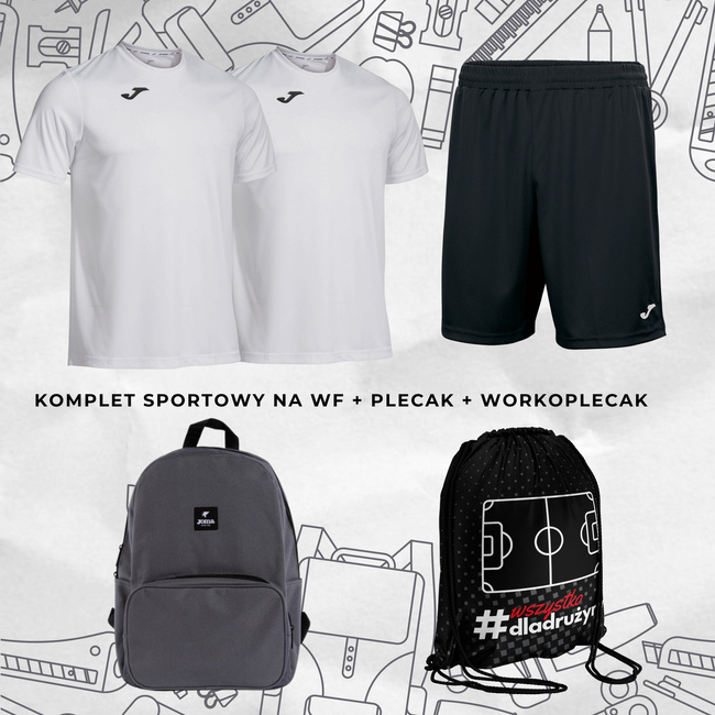 2x koszulka + spodenki komplet sportowy JOMA na WF strój sportowy do szkoły na zajęcia wychowania fizycznego + plecak szkolny + workoplecak ONZE mini